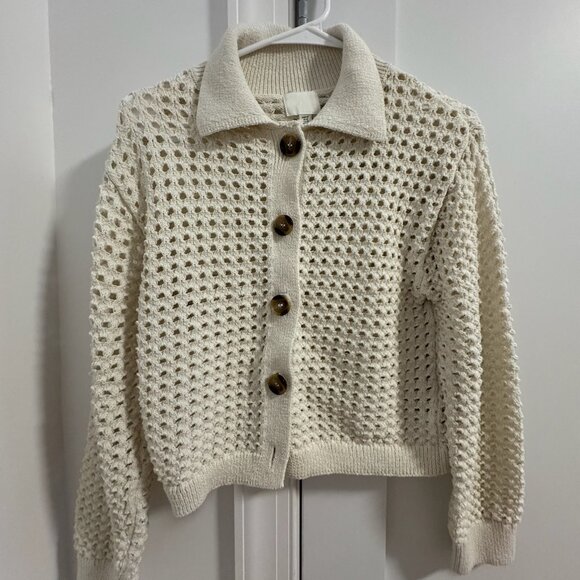 H&M Knitted collared cardigan in Cream - Picture 1 of 3